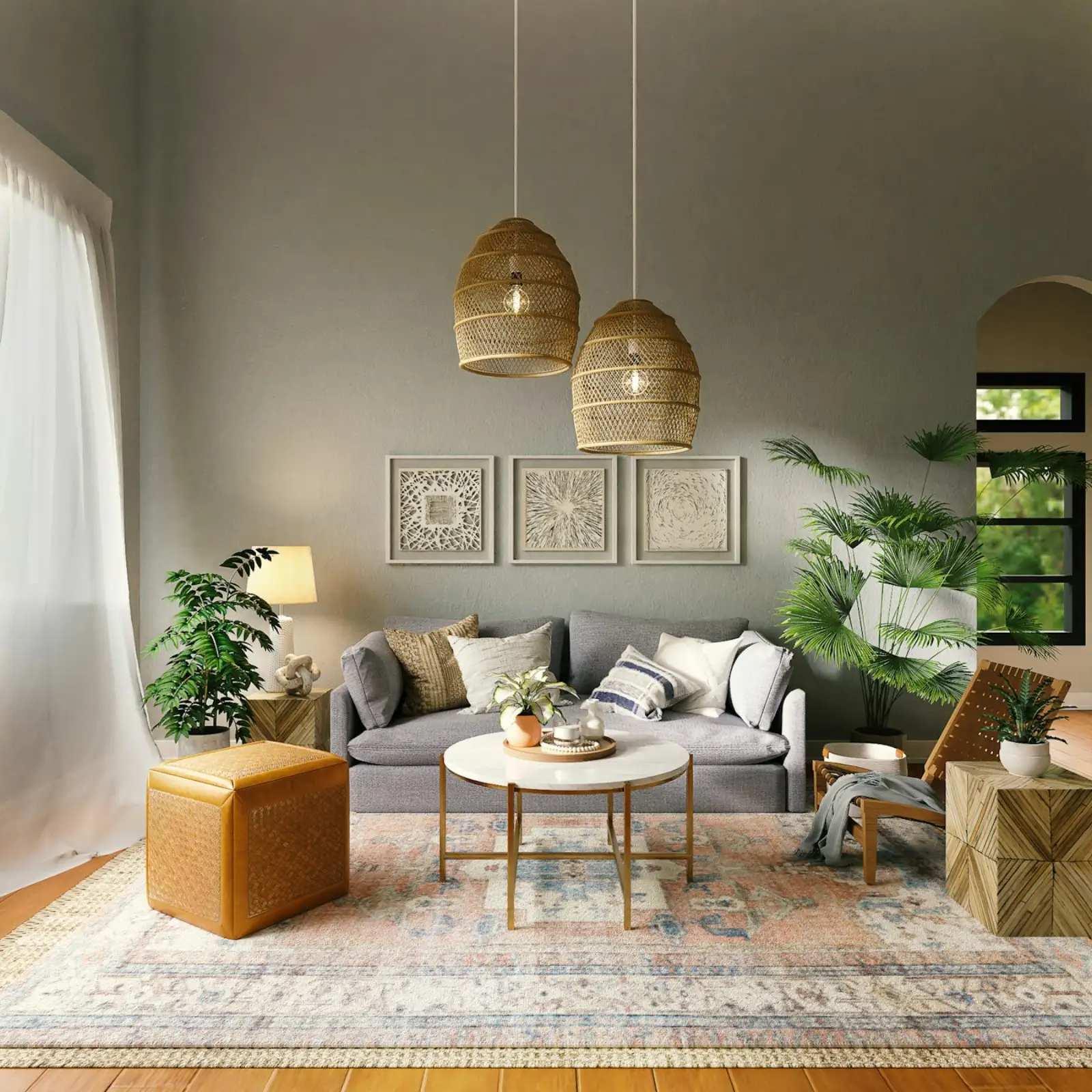 A calm, softly lit living space
