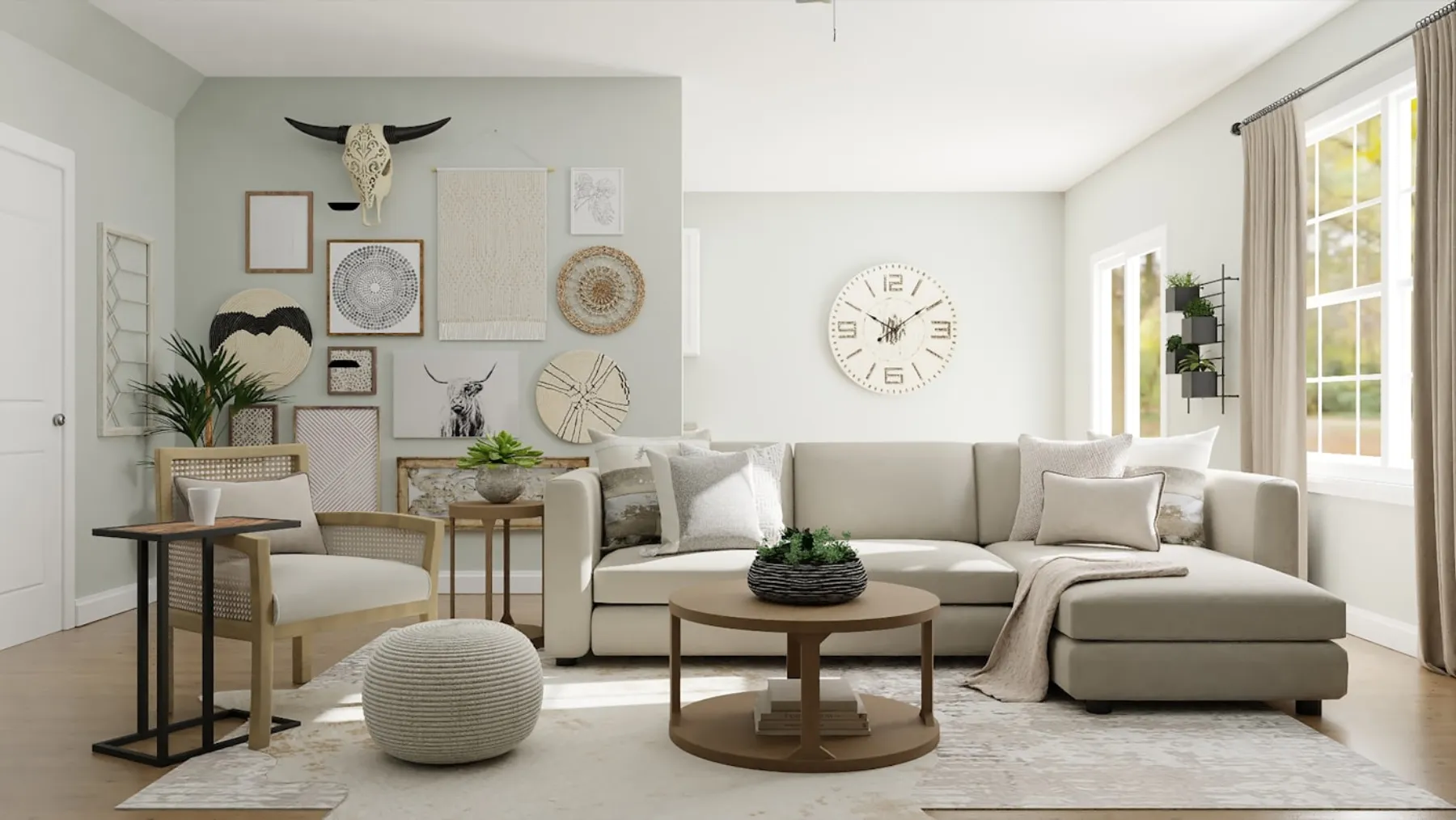 A calm, tidy living space with natural light